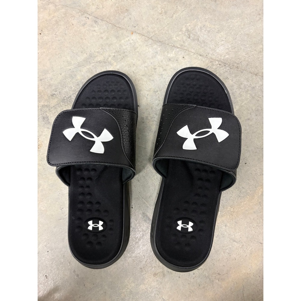 Under Armour Mens Ignite VI Graphic FB Slides Black White Sandals 3026023-001 8
